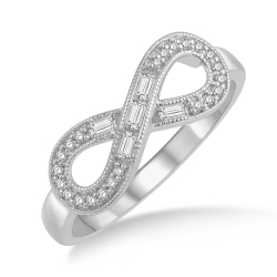 10k White Gold .20cttw Round/Baguette Infinity Ring thumbnail 2