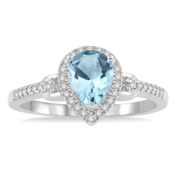 Pear Shape Aquamarine & Halo Diamond Ring