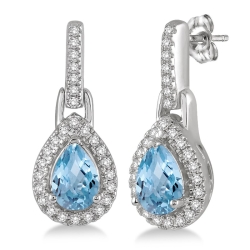 Pear Shape Aquamarine & Halo Diamond Earrings