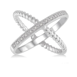 Sterling Silver Diamond Criss Cross Fashion Ring