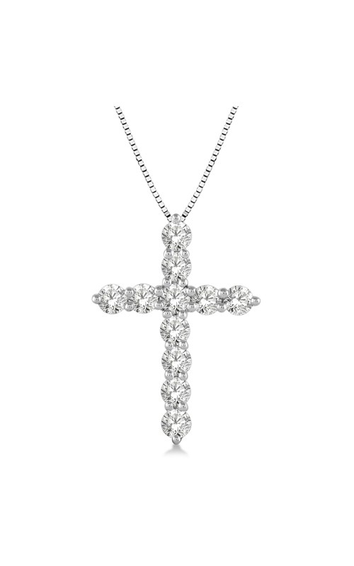 14k White Gold 1.00cttw Round Diamond Cross Pendant w/ 18