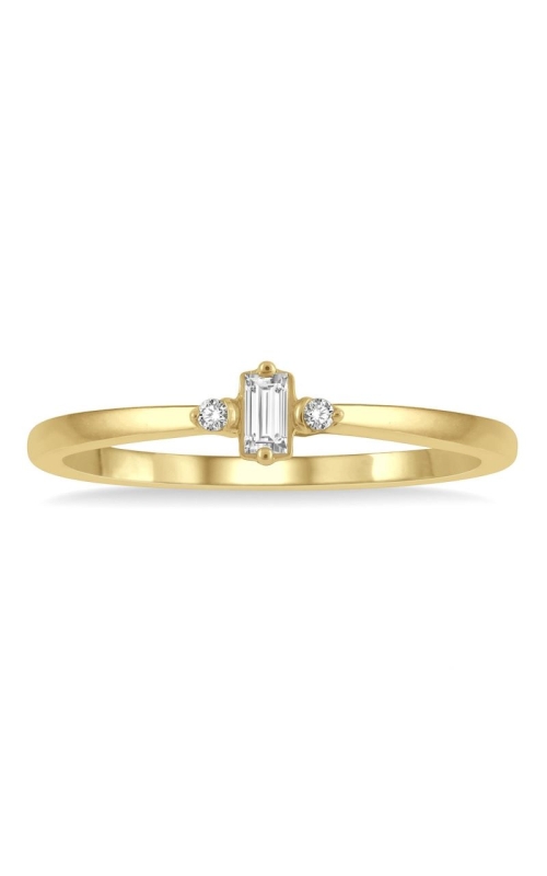10k Yellow Gold .07cttw Round/Baguette Diamond 3 Stone Petite Stackable Ring