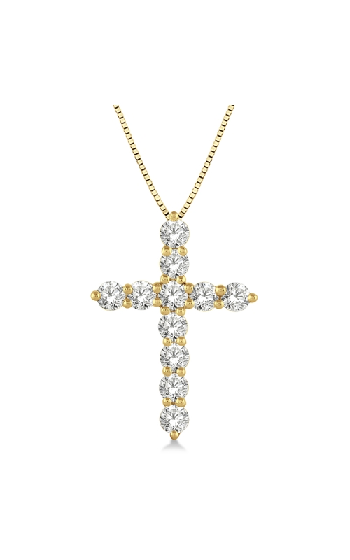 14k Yellow Gold 1.00cttw Round Diamond Cross Pendant w/ 18