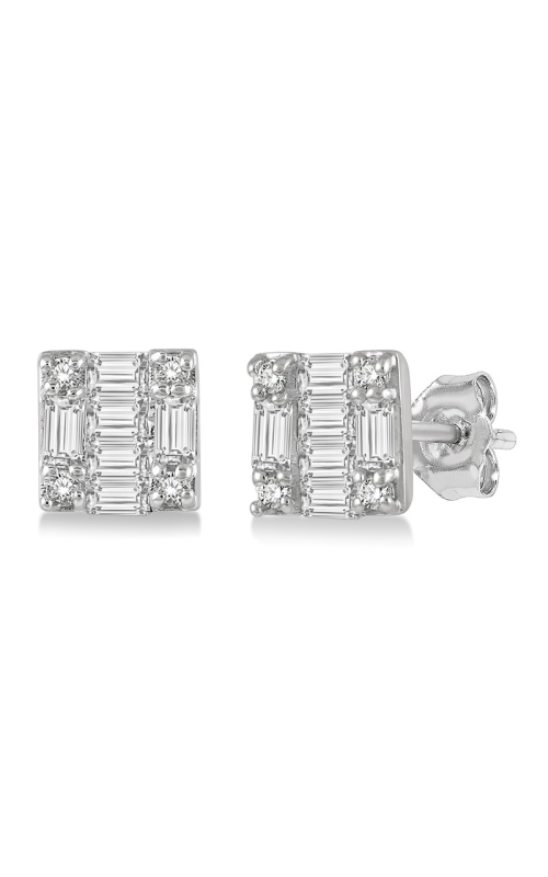 10k White Gold .15cttw Round/Baguette Diamond Square Petite Stud Earrings