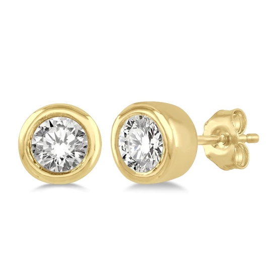 10k Yellow Gold .10cttw Round Diamond Bezel Set Petite Stud Earrings