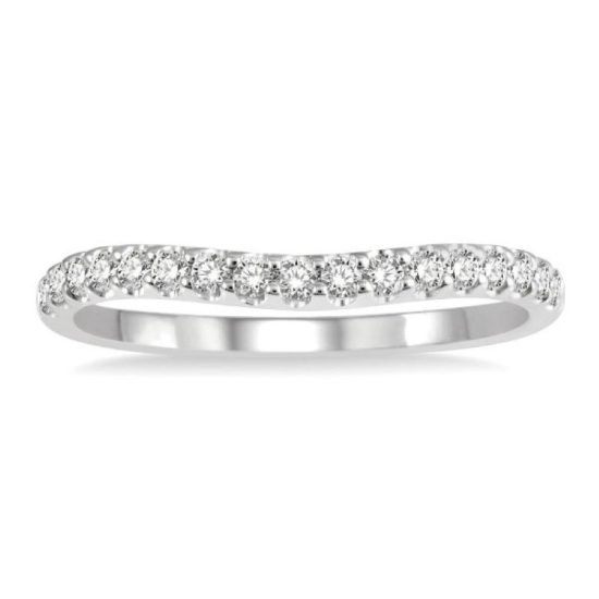 14k White Gold Curved Diamond Wedding Band
