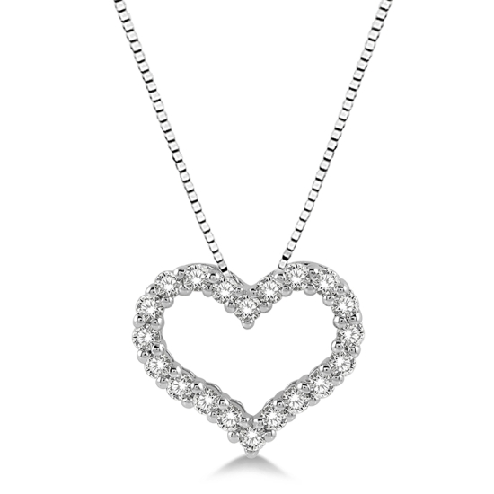 14k White Gold .50cttw Diamond Heart Pendant w/ 18" Chain