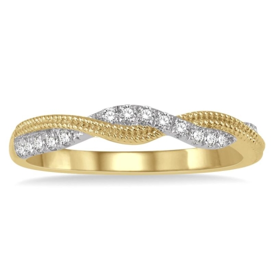 14k Yellow/White Gold Diamond Swirl Twisted Fashion Ring