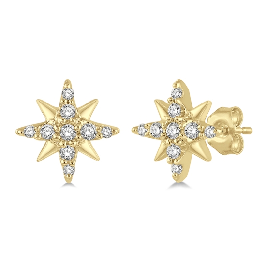 10k Yellow Gold .10cttw Round Diamond Star Petite Stud Earrings