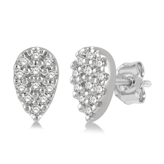 10k White Gold .10cttw Round Diamond Pear Petite Stud Earrings