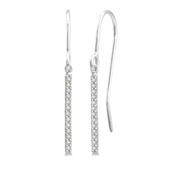 10k White Gold .10cttw Round Diamond Vertical Bar Petite Dangle Earrings