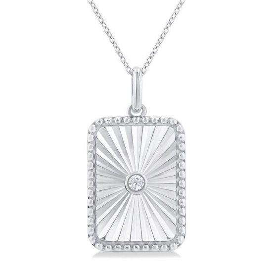 Sterling Silver Diamond Rectangle Medallion Pendant