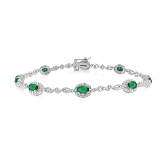 14k White Gold Emerald & Diamond Bracelet