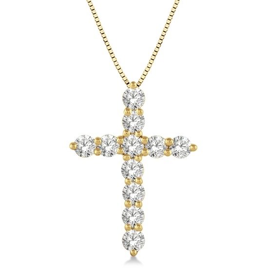 14k Yellow Gold 1.00cttw Round Diamond Cross Pendant w/ 18" Chain