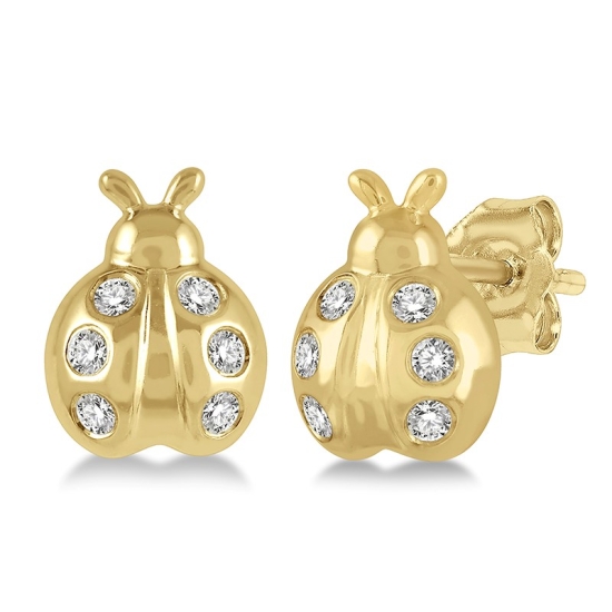 10k Yellow Gold .10cttw Round Diamond Lady Bug Petite Stud Earrings