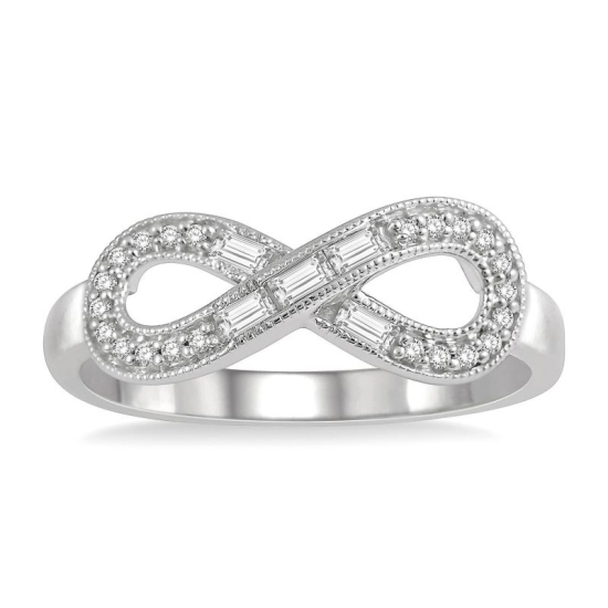10k White Gold .20cttw Round/Baguette Infinity Ring