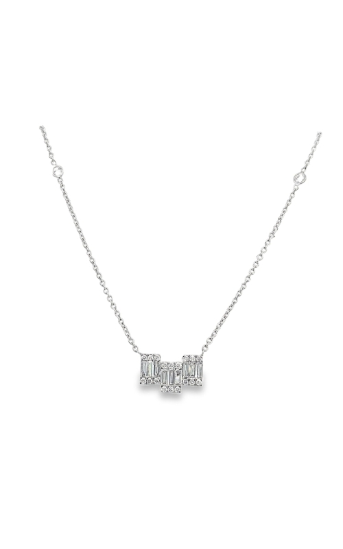 14k White Gold Round & Baguette Diamond Necklace