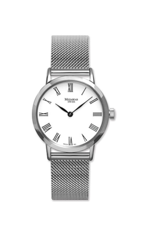 Ladies Medawar Swiss Quartz Stainless Steel Mesh Bracelet - White Dial