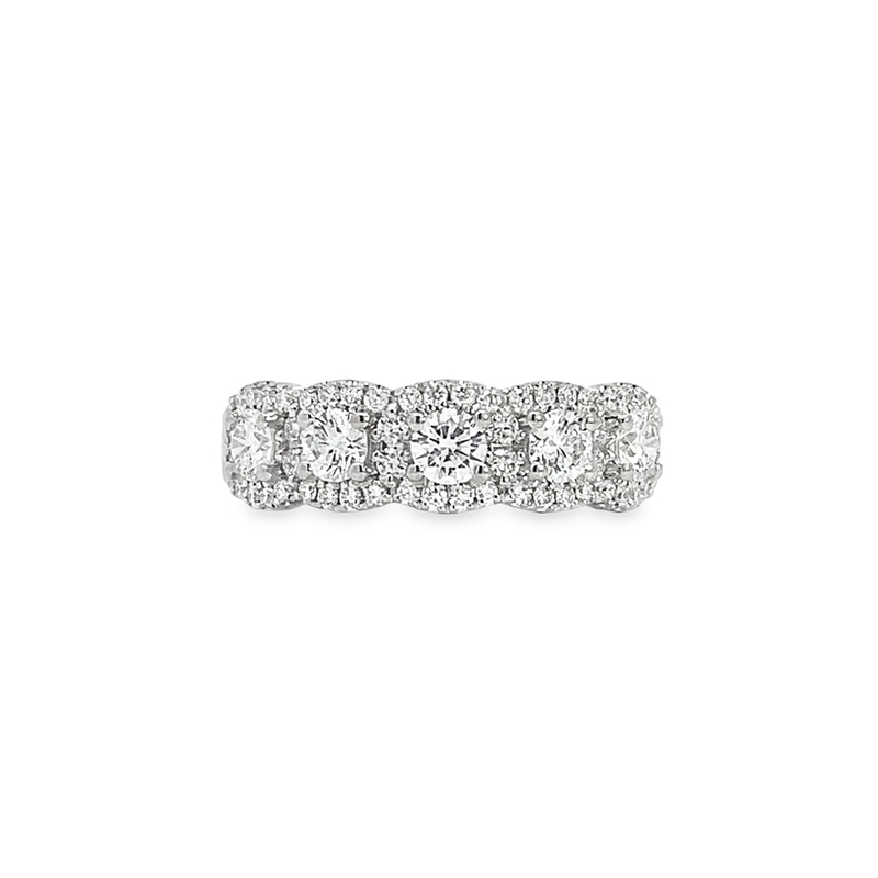 14k White Gold 1.00cttw Diamond 5 Halo Fashion Ring