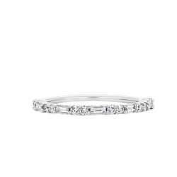 14k White Gold Baguette and Round Diamond Band thumbnail 1