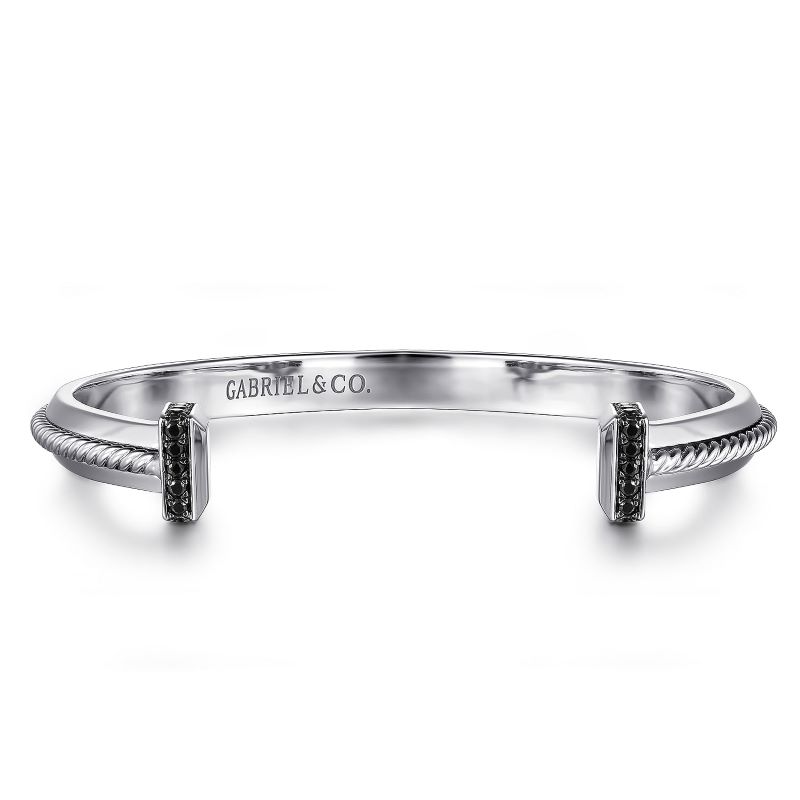 Men's Sterling Silver Open Cuff Bracelet with Black Spinel Men's Sterling Silver Open Cuff Bracelet with Black Spinel