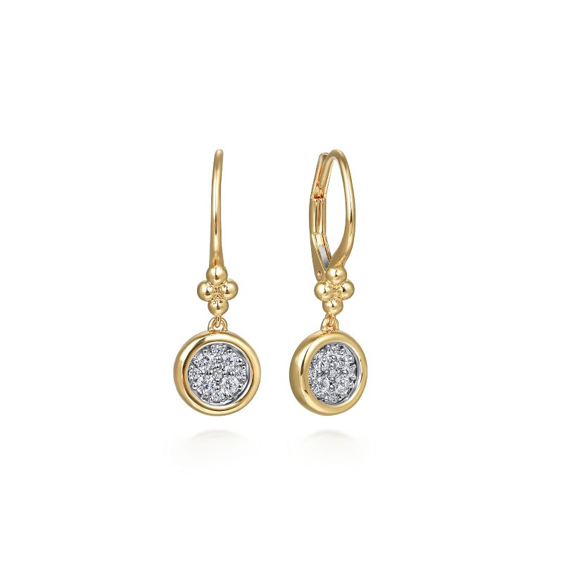 14K White and Yellow Gold Diamond Cluster Bujukan Lever Back Earrings 14K White and Yellow Gold Diamond Cluster Bujukan Lever Back Earrings