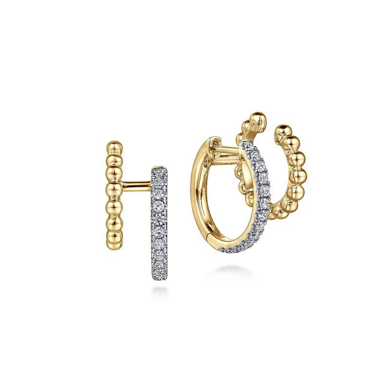 14K Yellow Gold Diamond Huggie And Bujukan Cuff Earrings 14K Yellow Gold Diamond Huggie And Bujukan Cuff Earrings