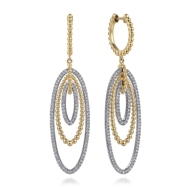 14K White Yellow Gold Multi Oval Diamond Bujukan Huggie Drop Earrings 14K White Yellow Gold Multi Oval Diamond Bujukan Huggie Drop Earrings