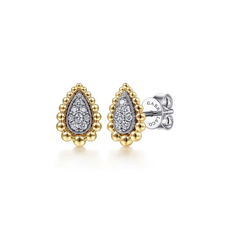 Teardrop Shape Beaded Frame Diamond Stud Earrings Teardrop Shape Beaded Frame Diamond Stud Earrings