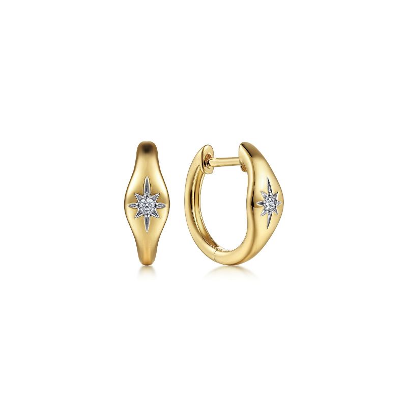 14K Yellow Gold Diamond Huggie Earrings 14K Yellow Gold Diamond Huggie Earrings