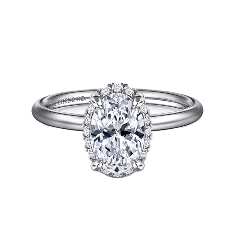 14k White Gold Diamond Hidden Halo Oval Solitaire Semi Mount 14k White Gold Diamond Hidden Halo Oval Solitaire Semi Mount