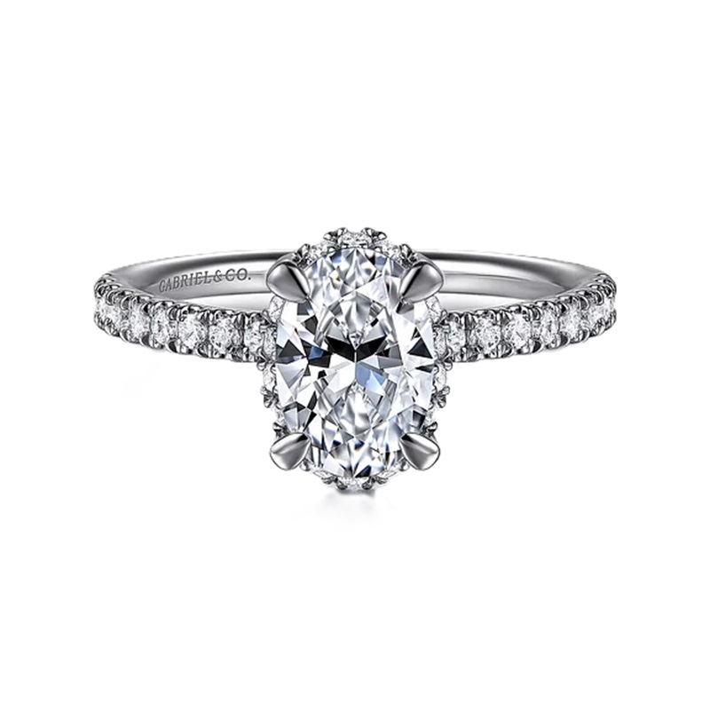 14k White Gold Hidden Halo and SideStone Oval Semi Mount 14k White Gold Hidden Halo and SideStone Oval Semi Mount