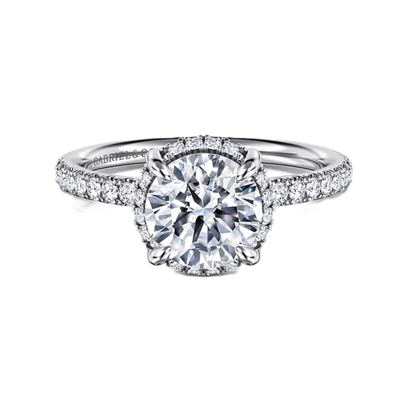 14k White Gold Hidden Halo and SideStone Round Semi Mount 14k White Gold Hidden Halo and SideStone Round Semi Mount