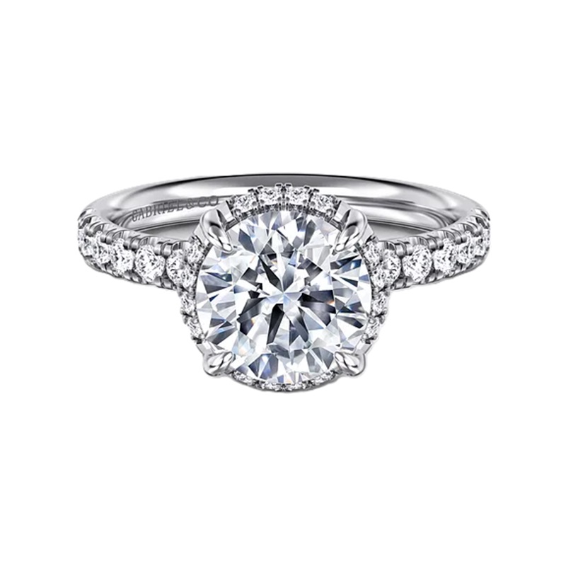 Hidden Halo and Side Stone Round Semi-Mount Engagement Ring Hidden Halo and Side Stone Round Semi-Mount Engagement Ring