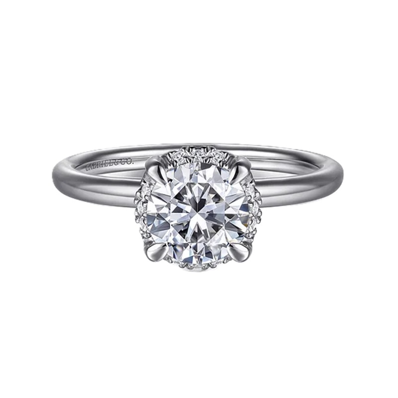 14k White Gold Diamond Hidden Halo Round Solitaire Semi Mount 14k White Gold Diamond Hidden Halo Round Solitaire Semi Mount