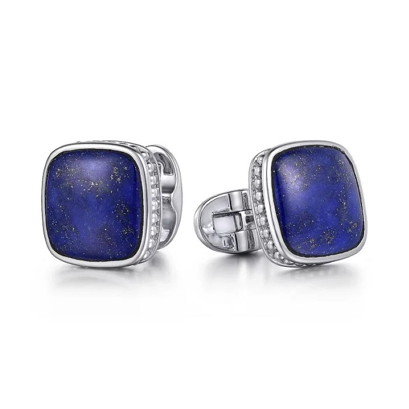 Sterling Silver Square Cufflinks with Lapis Stones