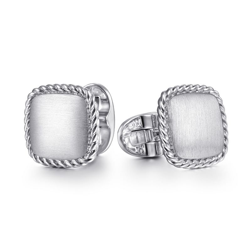 Sterling Silver Square Cufflinks with Twisted Rope Trim