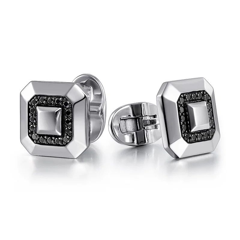 Sterling Silver Square Cufflinks with Black Spinel