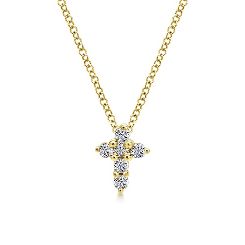14K Yellow Gold Cross Diamond Pendant w/ Chain 14K Yellow Gold Cross Diamond Pendant w/ Chain