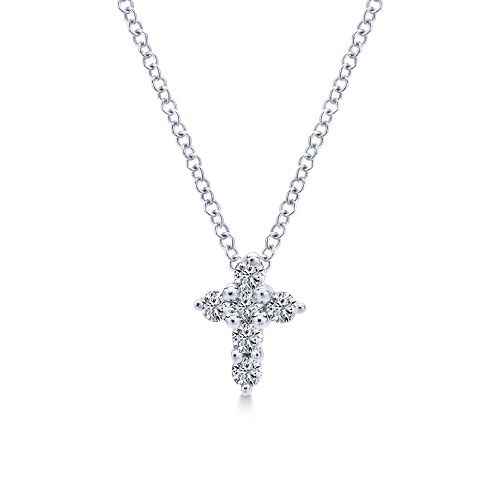 14K White Gold Diamond Cross Necklace