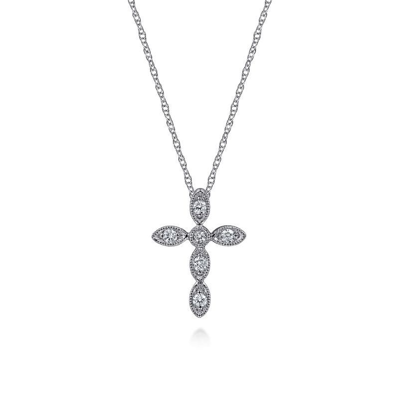 14K White Gold Marquise Shaped Diamond Cross Necklace 14K White Gold Marquise Shaped Diamond Cross Necklace