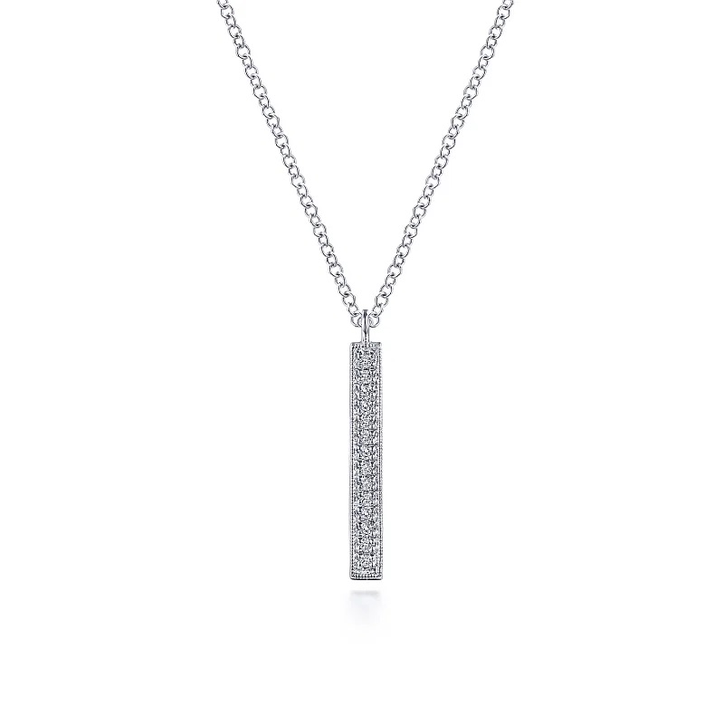 14K White Gold Diamond Bar Pendant Necklace