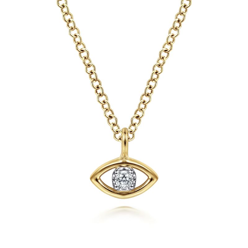 14K Yellow-White Gold Diamond Evil Eye Pendant Necklace 14K Yellow-White Gold Diamond Evil Eye Pendant Necklace
