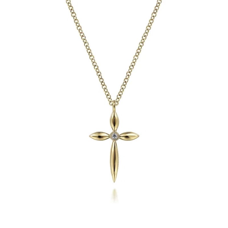 14K Yellow Gold Diamond Cross Necklace 14K Yellow Gold Diamond Cross Necklace
