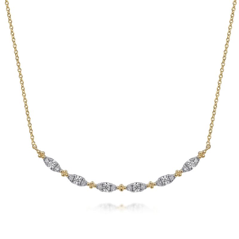 14K Yellow Gold Curved Bujukan Bar Diamond Necklace 14K Yellow Gold Curved Bujukan Bar Diamond Necklace