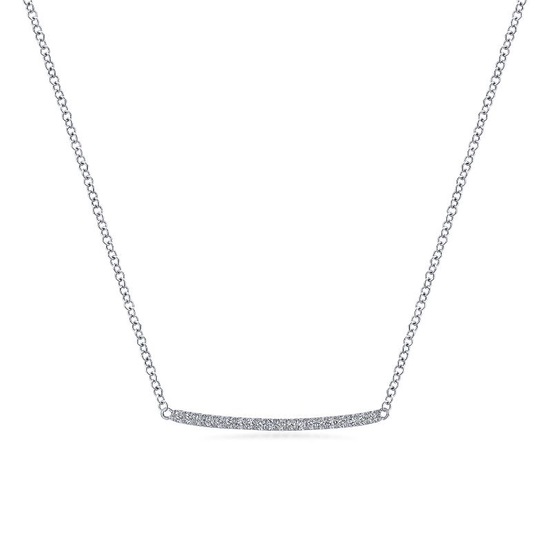 14K White Gold Curved Pave Diamond Bar Necklace 14K White Gold Curved Pave Diamond Bar Necklace
