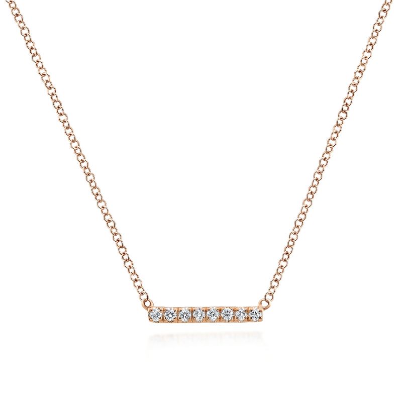 14K Rose Gold Petite Pave Diamond Bar Necklace 14K Rose Gold Petite Pave Diamond Bar Necklace