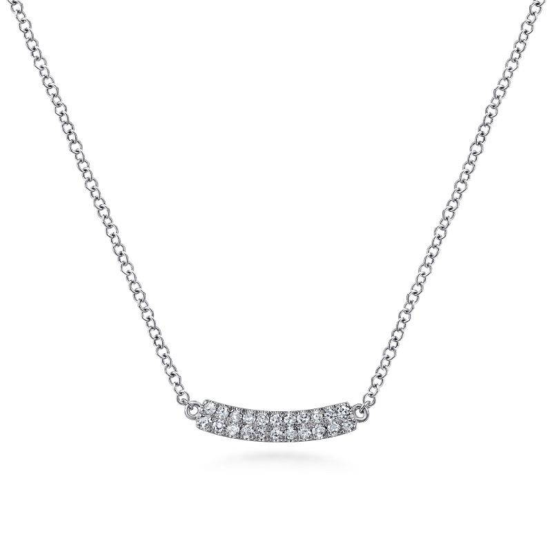 14K White Gold Curved Pave Diamond Bar Necklace 14K White Gold Curved Pave Diamond Bar Necklace
