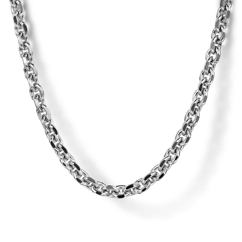 22 Inch Sterling Silver Solid Men's Link Chain Necklace 22 Inch Sterling Silver Solid Men's Link Chain Necklace