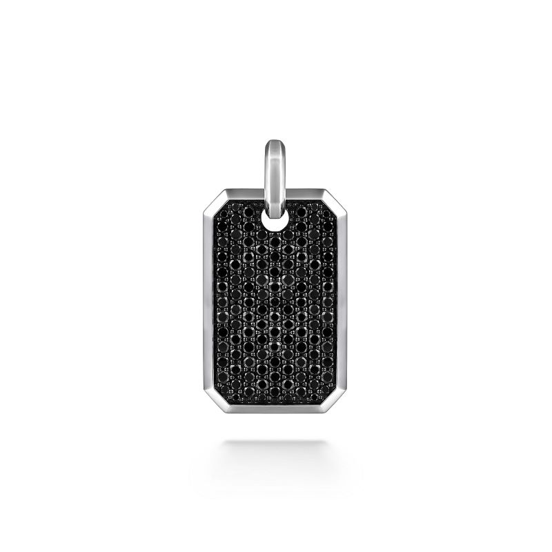 Sterling Silver Black Spinel Dog Tag Pendant Sterling Silver Black Spinel Dog Tag Pendant
